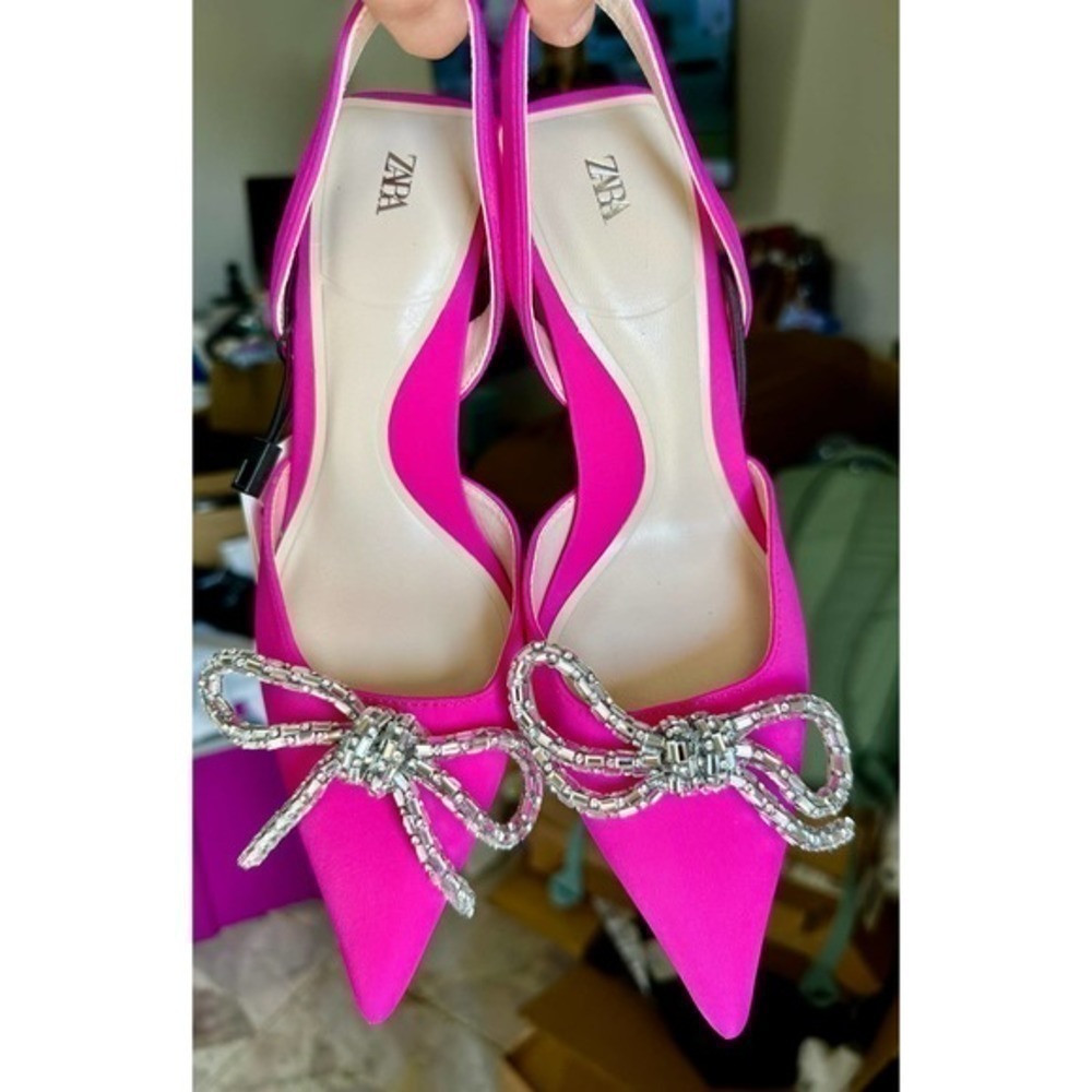 ZARA Embellished bow heeded slingbacks 2200/210